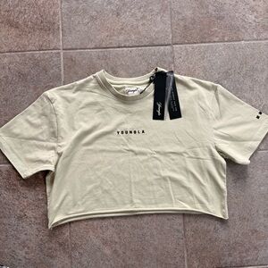 NWT Youngla Women's Cream Cropped Tee